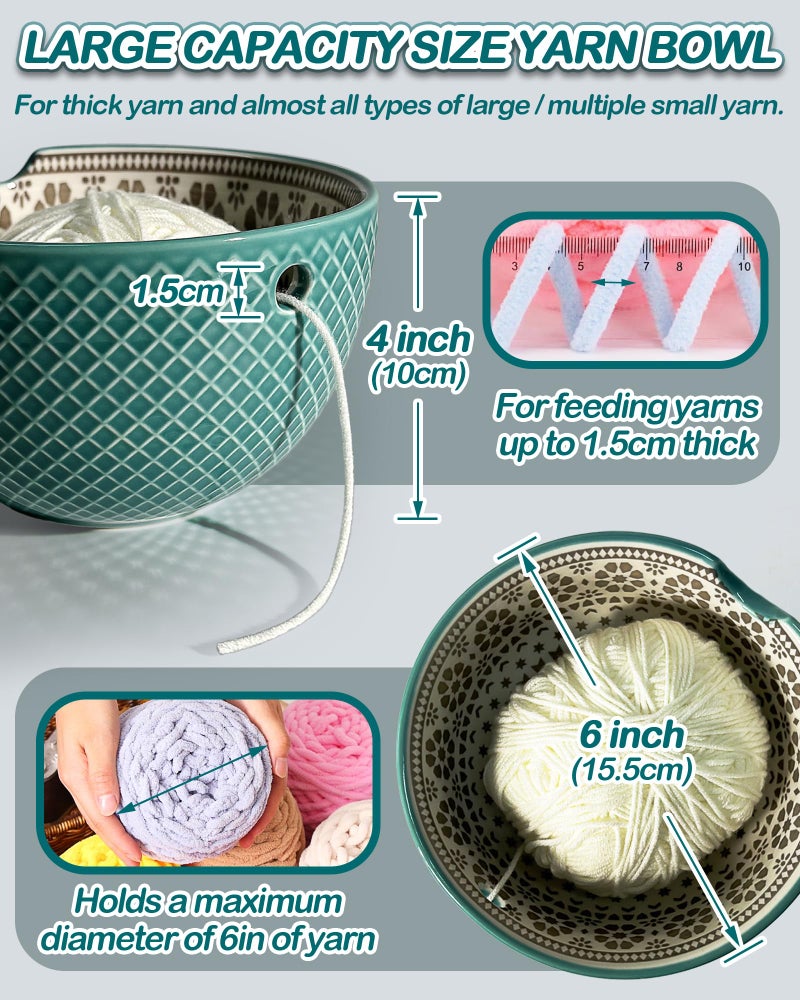 UCDRMA Crochet Yarn Bowl for Knitting  Ceramic Yarn Holder Crocheting Bowl with 3D Relief Pattern  6in Large Crochet Holder Bowls for Yarn of All Types  Great Decorative Knitting Crochet Supplies - Image 3
